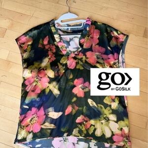 GO by GOSilk Ollive/pink Vneck top, M,  CN1492